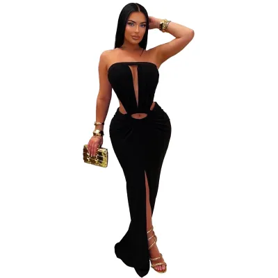 Women Sexy Solid Color Open Back Maxi Dress