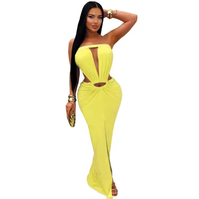 Women Sexy Solid Color Open Back Maxi Dress