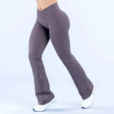 Women Fashion Casual Solid Color Seamless V-Rib Yoga Pants
