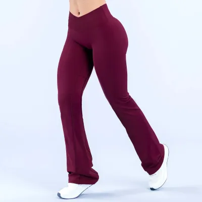 Women Fashion Casual Solid Color Seamless V-Rib Yoga Pants