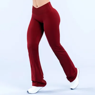 Women Fashion Casual Solid Color Seamless V-Rib Yoga Pants