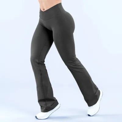 Women Fashion Casual Solid Color Seamless V-Rib Yoga Pants