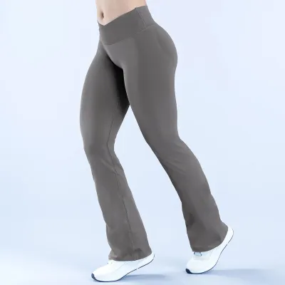Women Fashion Casual Solid Color Seamless V-Rib Yoga Pants