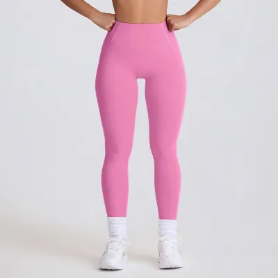 Women Fashion Solid Color Line Peach Hip Tight Yoga Pants