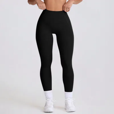 Women Fashion Solid Color Line Peach Hip Tight Yoga Pants