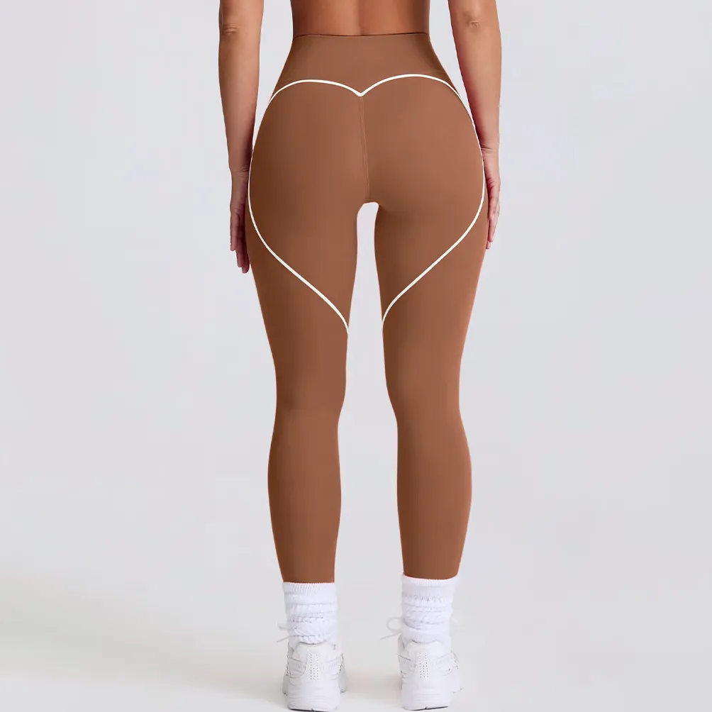 Women Fashion Solid Color Line Peach Hip Tight Yoga Pants