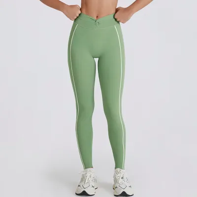 Women Fashion Peach Hip Color-Block Belly Tight Yoga Pants