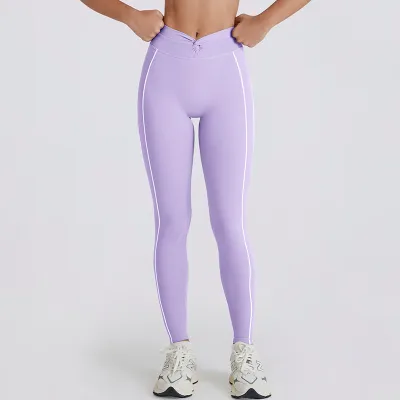 Women Fashion Peach Hip Color-Block Belly Tight Yoga Pants