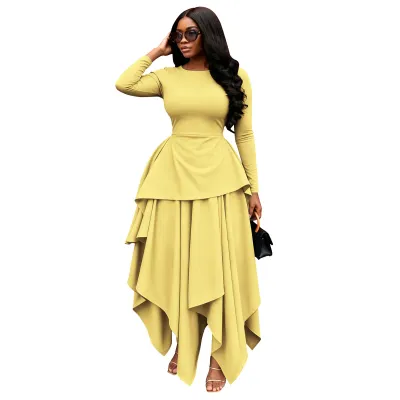 Women Casual Long Sleeve Irregular Hem Dress