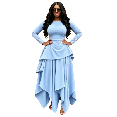 Women Casual Long Sleeve Irregular Hem Dress