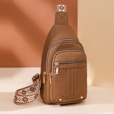 Women Fashion Casual Solid Color Pu Soft Leather Cross Multi-Layer Chest Bag