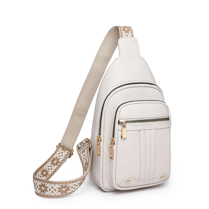 Women Fashion Casual Solid Color Pu Soft Leather Cross Multi-Layer Chest Bag