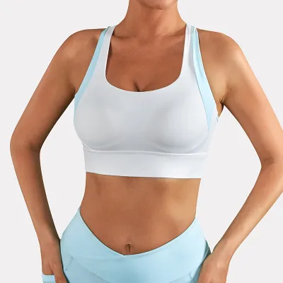Women Fashion Color Block Cross Back Sports Bra