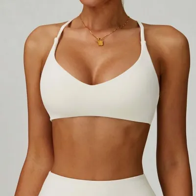 Women Fashion Solid Color Back Cross Yoga Sports Bra