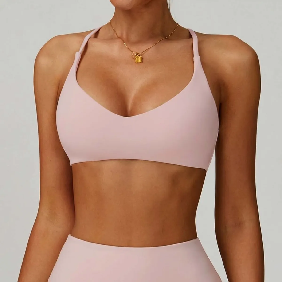 Women Fashion Solid Color Back Cross Yoga Sports Bra