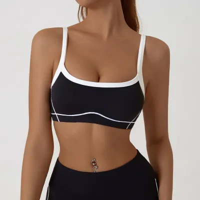 Women Fashion Sexy Contrast Color Naked Detachable Tight Sports Yoga Bra