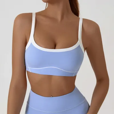 Women Fashion Sexy Contrast Color Naked Detachable Tight Sports Yoga Bra