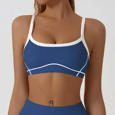 Women Fashion Sexy Contrast Color Naked Detachable Tight Sports Yoga Bra