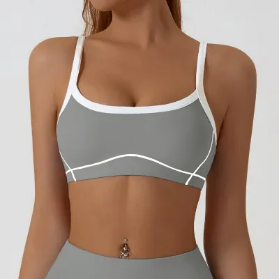 Women Fashion Sexy Contrast Color Naked Detachable Tight Sports Yoga Bra