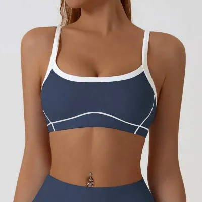 Women Fashion Sexy Contrast Color Naked Detachable Tight Sports Yoga Bra