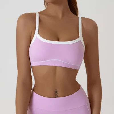 Women Fashion Sexy Contrast Color Naked Detachable Tight Sports Yoga Bra