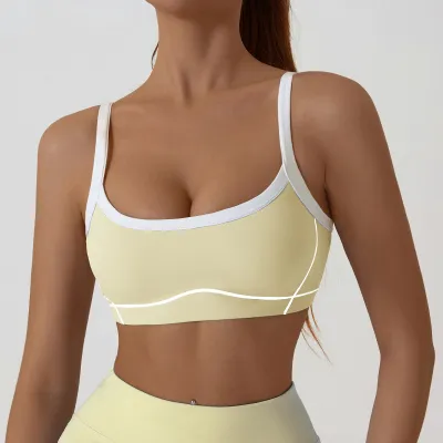 Women Fashion Sexy Contrast Color Naked Detachable Tight Sports Yoga Bra