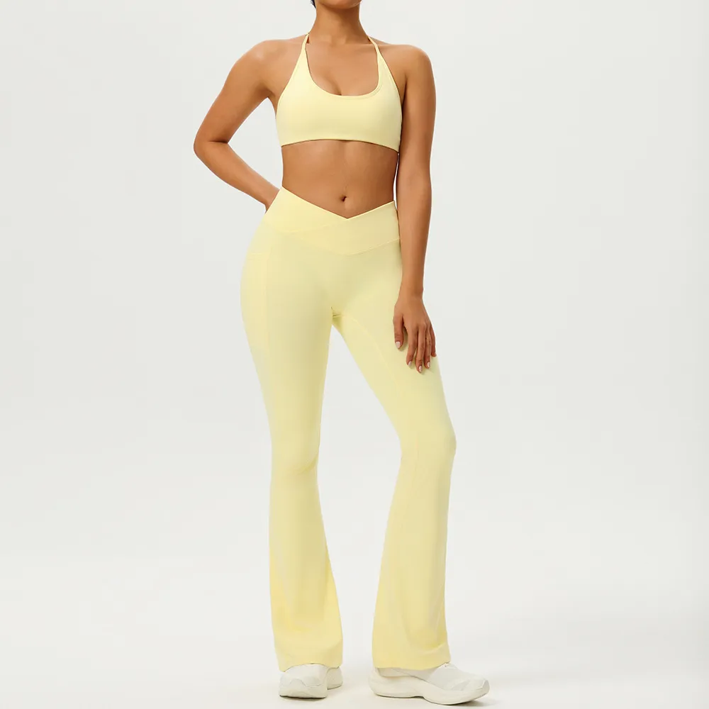 Women Fashion Solid Color Tight Quick-Drying Backless Bra Tight Pants Sports Two-Piece Set