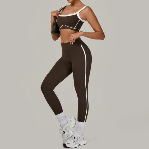 Women Fashion Contrast Color Stitching Bra Tight Leggings Yoga Sports Two-Piece Set