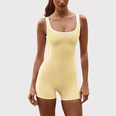 Women Fashion Color Block Sleeveless Yoga Sports Rompers