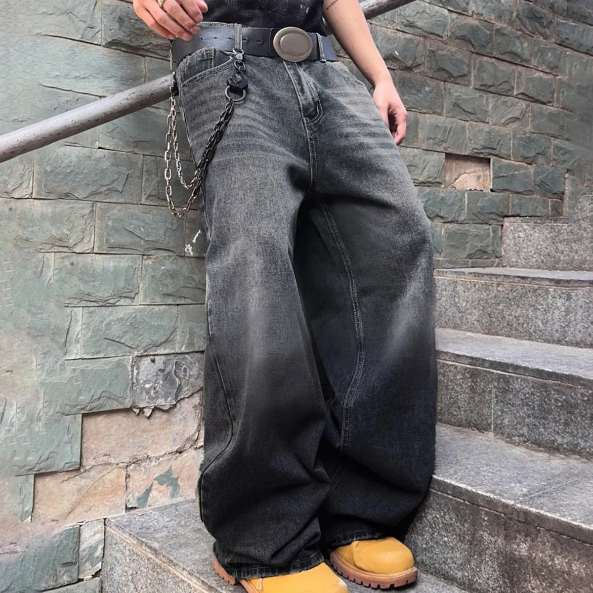 Men Fashion Casual Retro Wide Leg Jeans