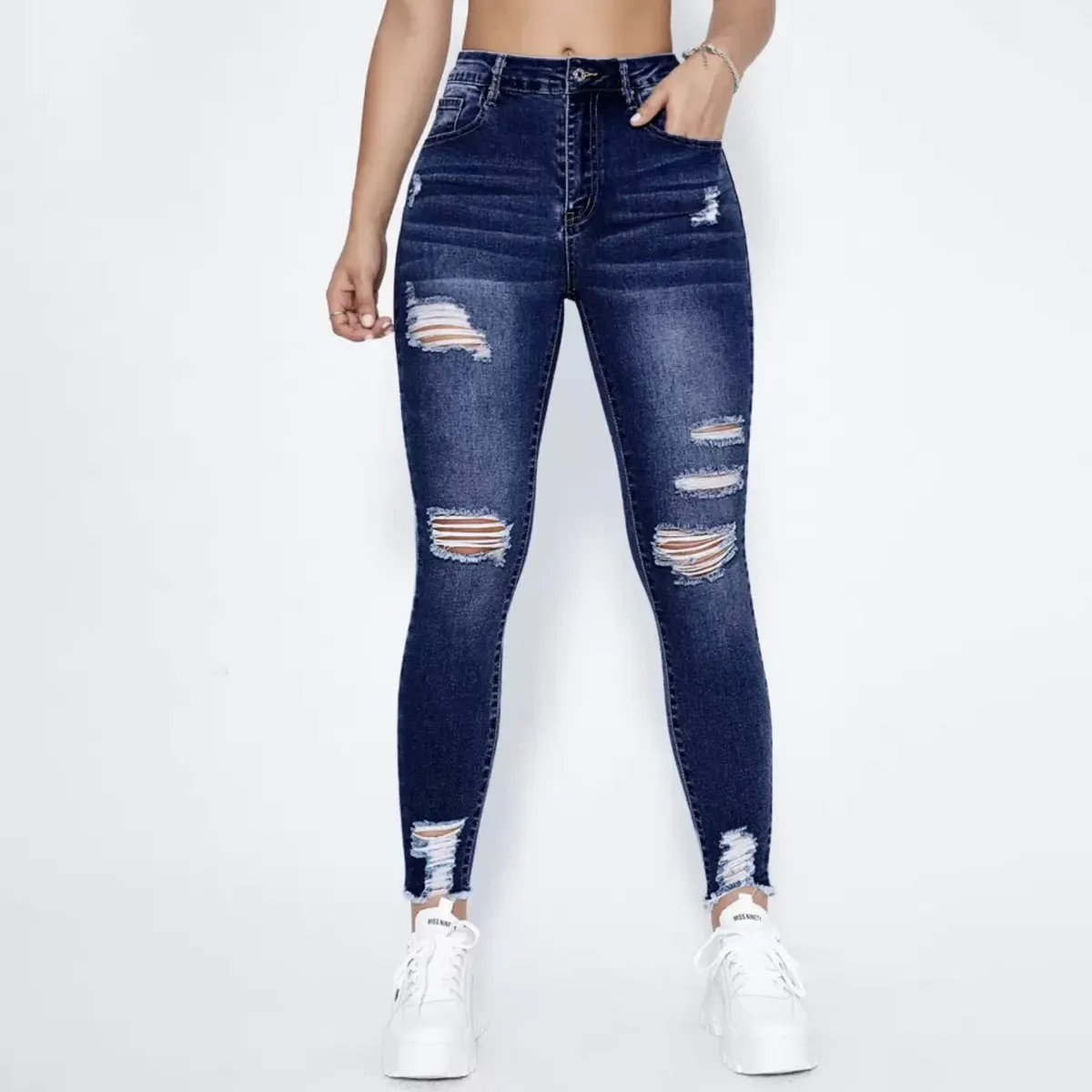 Women Fashion Stretch Ripped Slim-Fit Skinny Jeans