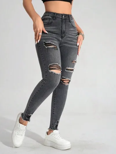 Women Fashion Stretch Ripped Slim-Fit Skinny Jeans