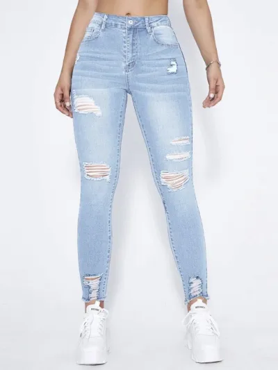 Women Fashion Stretch Ripped Slim-Fit Skinny Jeans