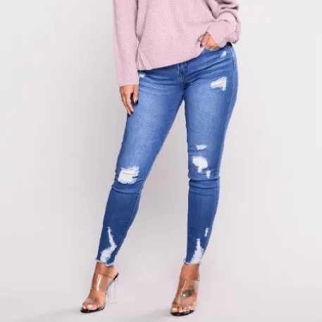 Women Fashion Sexy Stretch Ripped High Waist Skinny Jeans