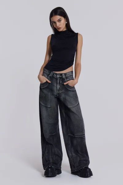 Women Fashion Casual Washed Old Gradient Loose Wide Leg Jeans