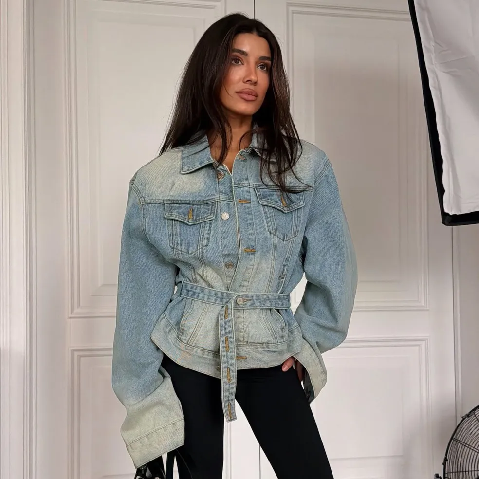 Women Fashion Casual Loose Lapel Long Sleeve Denim Jacket