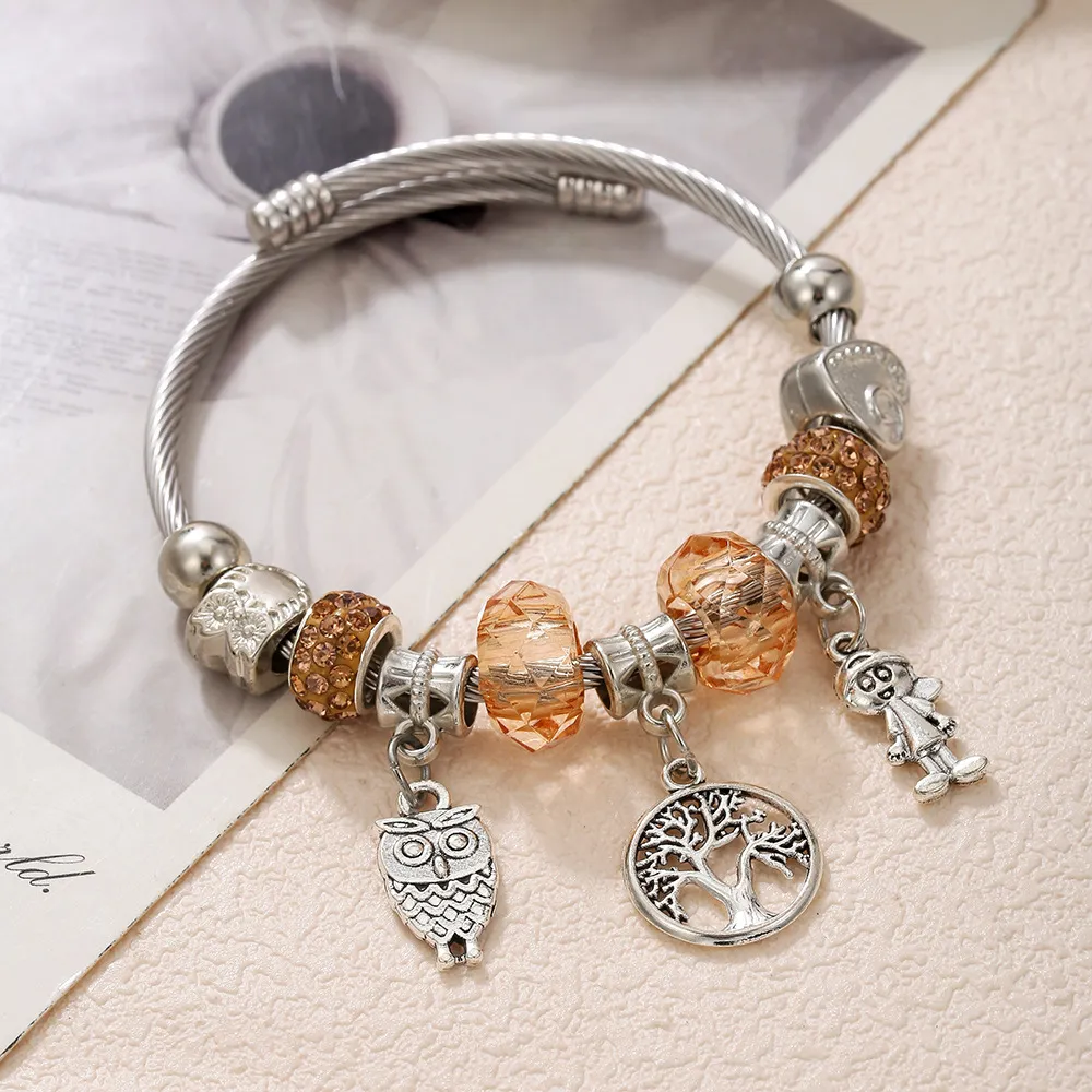 Women Fashion Multi-Element Beaded Titanium Steel Copper Alloy Rhinestone Bracelet