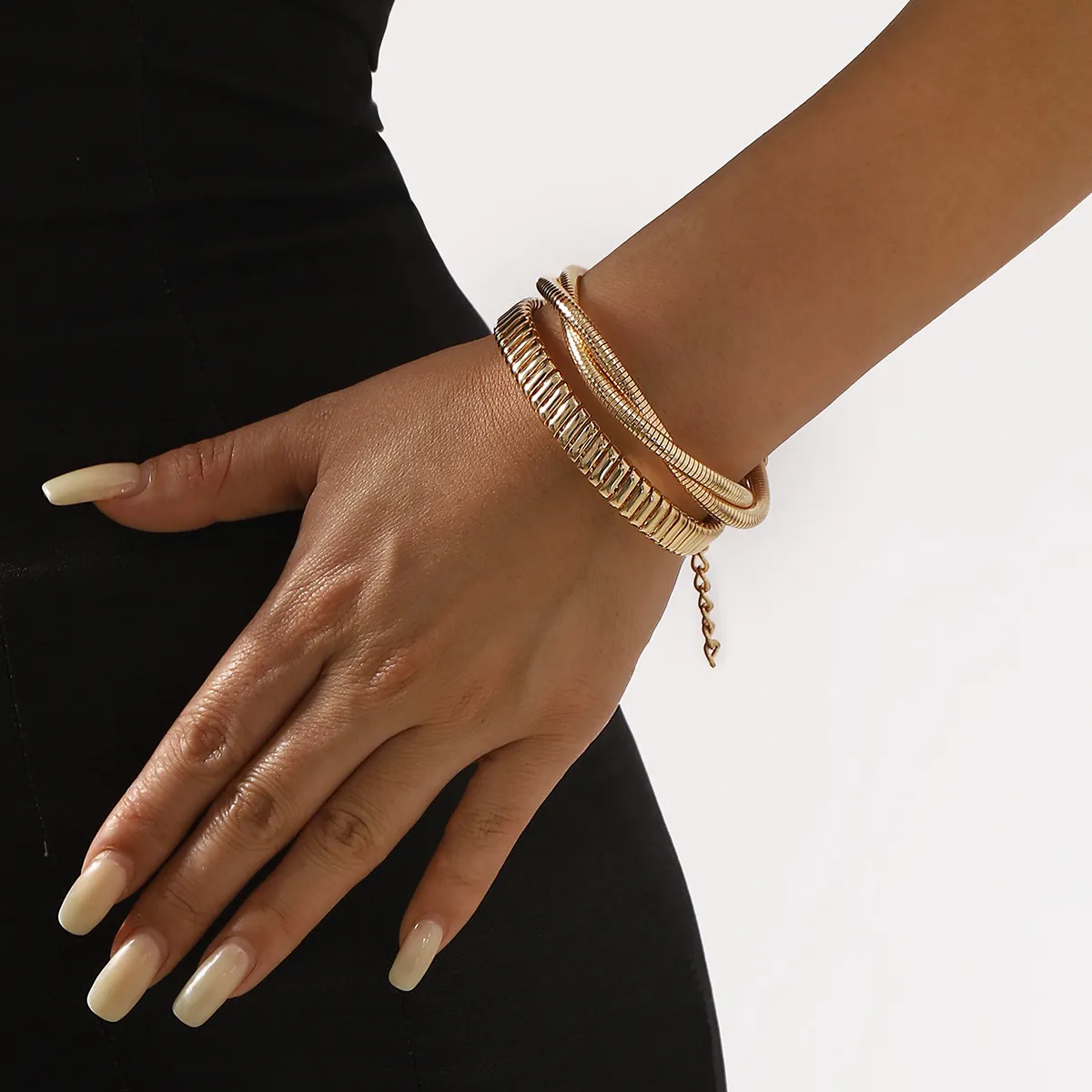 Women Fashion Irregular Geometric Open Chain Gold Multi-Layer Bracelet