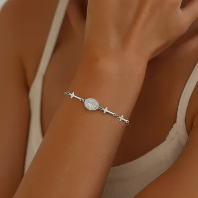 Women Fashion Religious Totem Pendant Cross Plated 18k Gold Bracelet