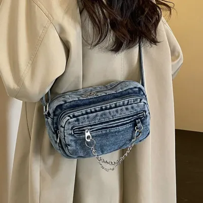 Women Fashion Casual Small Square Denim Crossbody Bag
