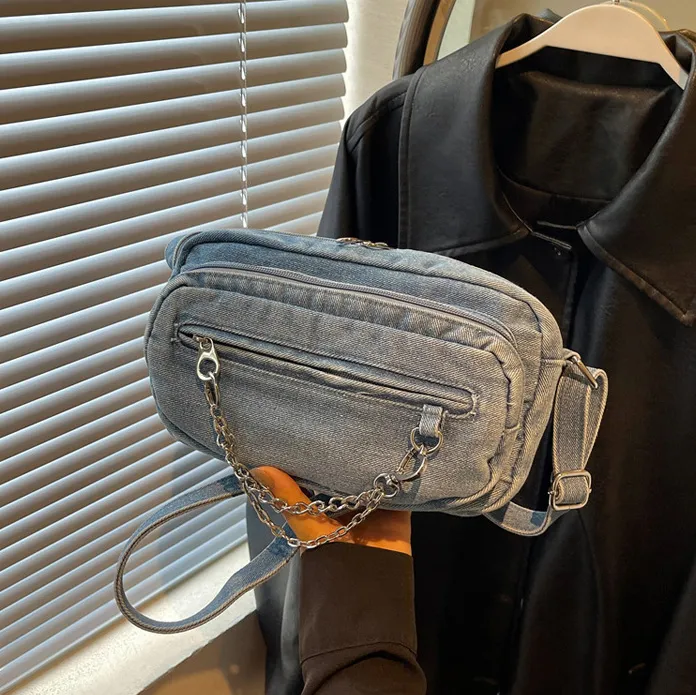 Women Fashion Casual Small Square Denim Crossbody Bag