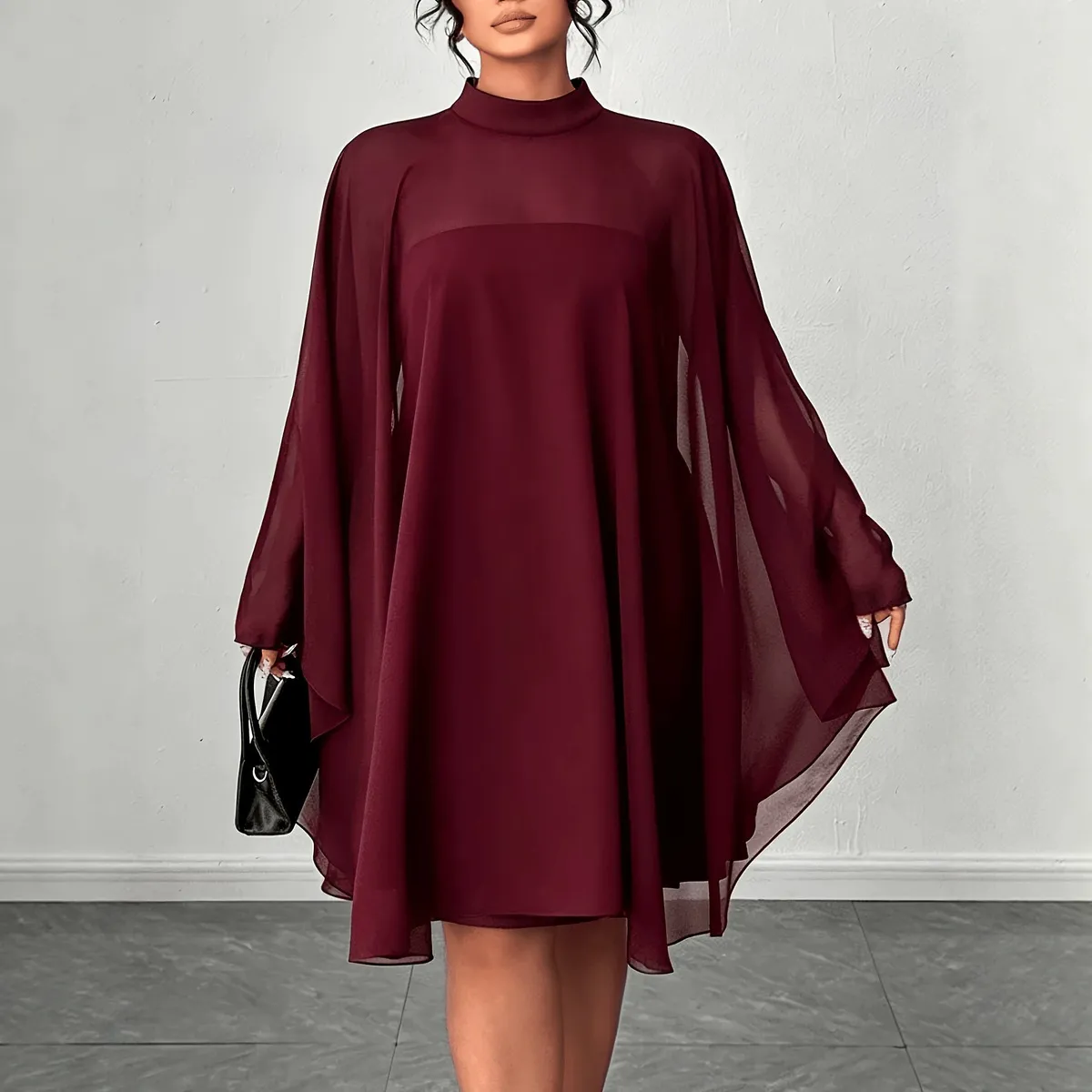 Women'S Fashion Plus Size Solid Color Long-Sleeve Blouse Dress Two-Piece Set