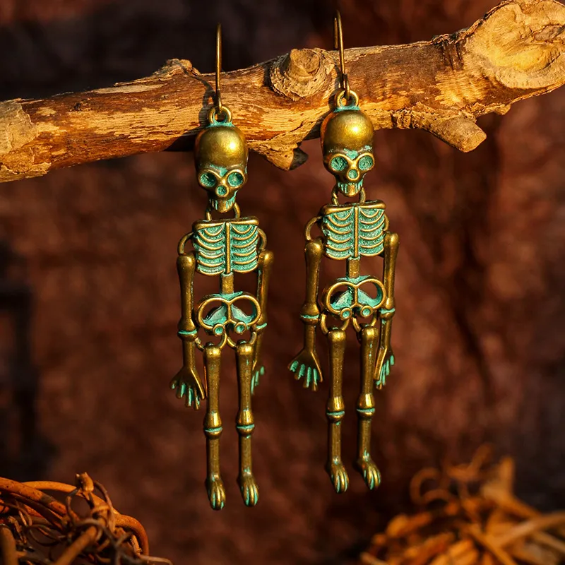 Halloween Women Fashion Exaggerated Dark Skull Bone Earrings