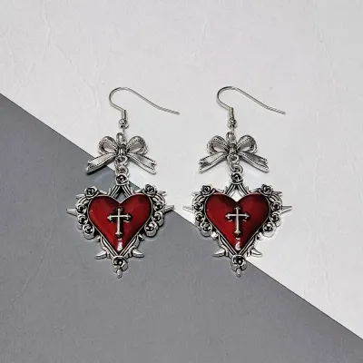 Halloween Women Fashion Dark Blood Love Rose Bow Thorns Gothic Earrings