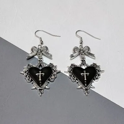 Halloween Women Fashion Dark Blood Love Rose Bow Thorns Gothic Earrings