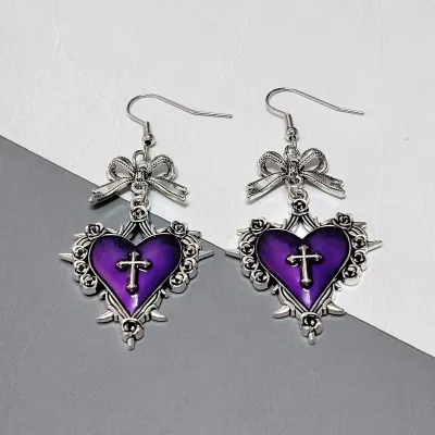 Halloween Women Fashion Dark Blood Love Rose Bow Thorns Gothic Earrings
