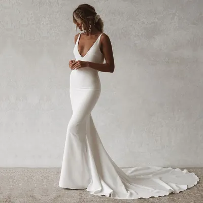 Women Fashion Sexy Elegant Deep V-Neck Backless Formal Dresses