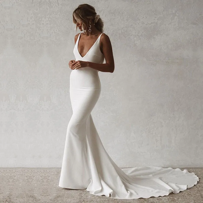 Women Fashion Sexy Elegant Deep V-Neck Backless Formal Dresses