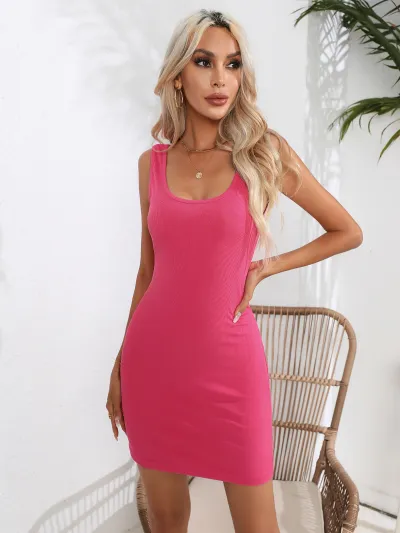 Women Fashion Sexy U-Neck Wrap Sleeveless Slim Fit Dress