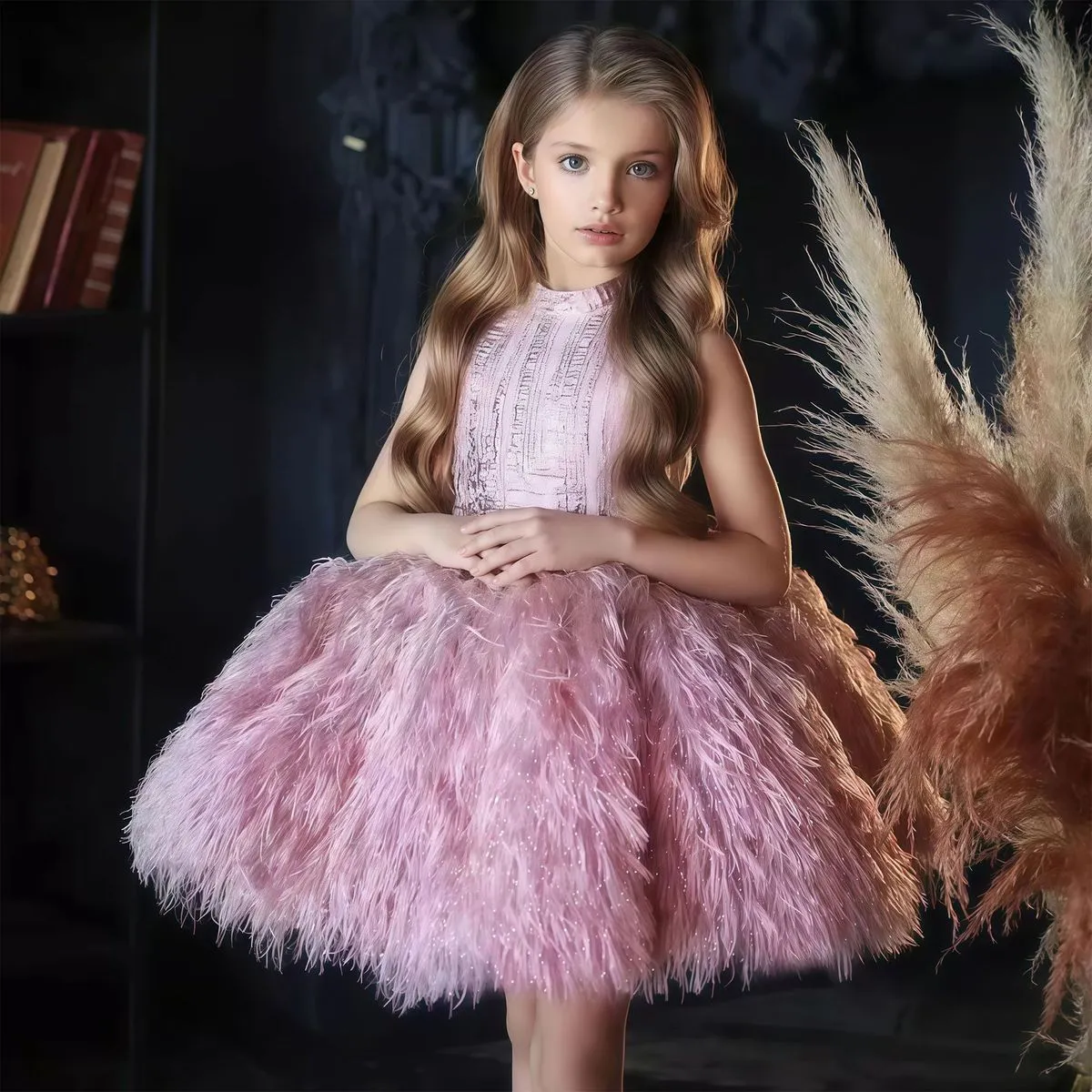 Kids Girl Fashion Elegant Plush Stitching Puff Princess Dress